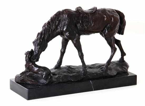 Appraisal: Bronze sculpture of horse and hound after Barye Continental th