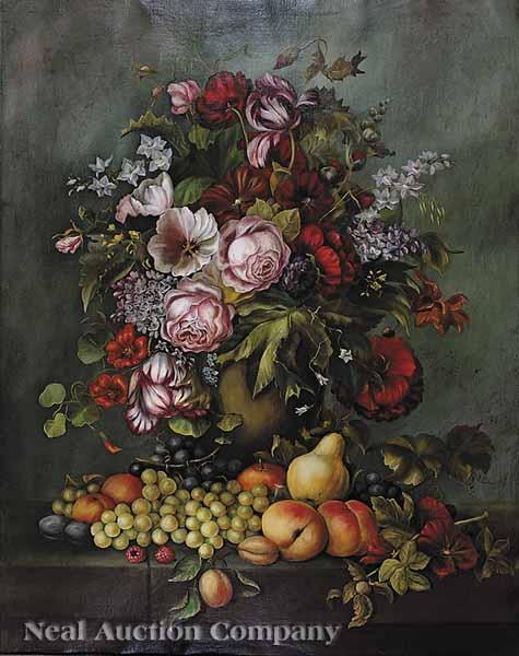 Appraisal: French School th c Still Life with Flowers Grapes and