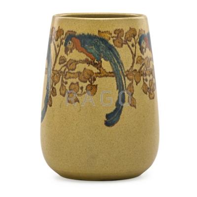 Appraisal: ARTHUR BAGGS - MARBLEHEAD Rare vase decorated with parrots Marblehead