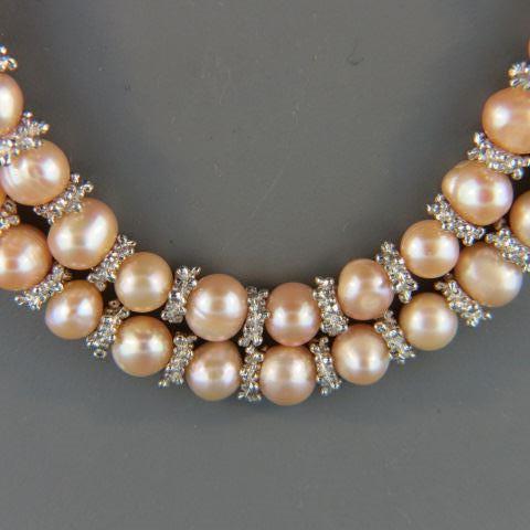 Appraisal: Pearl Necklcae cream rose color with silver spacers long