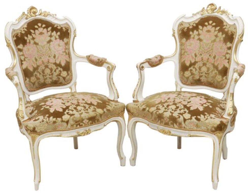 Appraisal: pair French Louis XV style armchairs early th c later