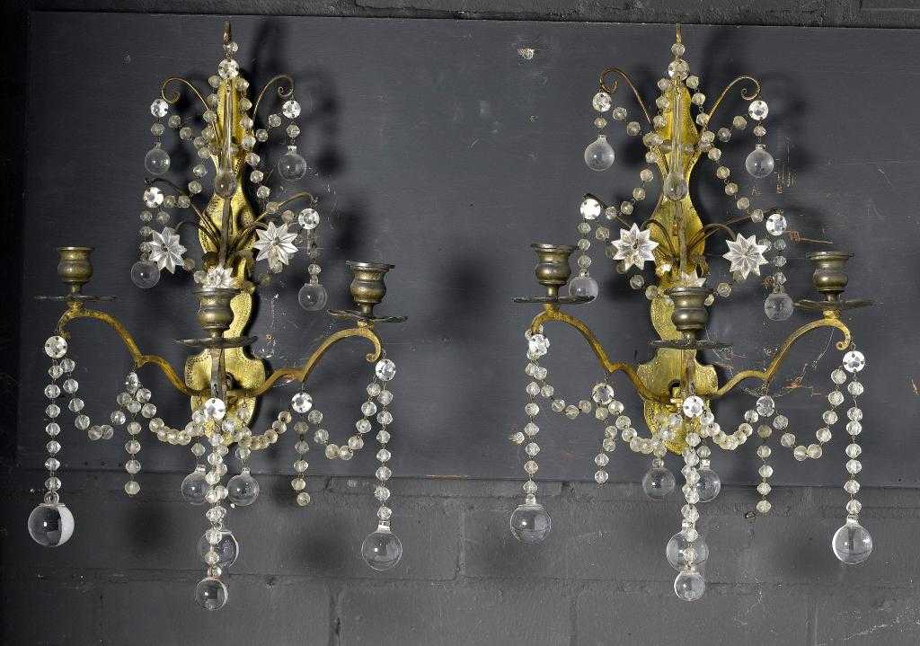 Appraisal: A PAIR OF GILT BRASS WALL LIGHTS PROBABLY BALTIC the