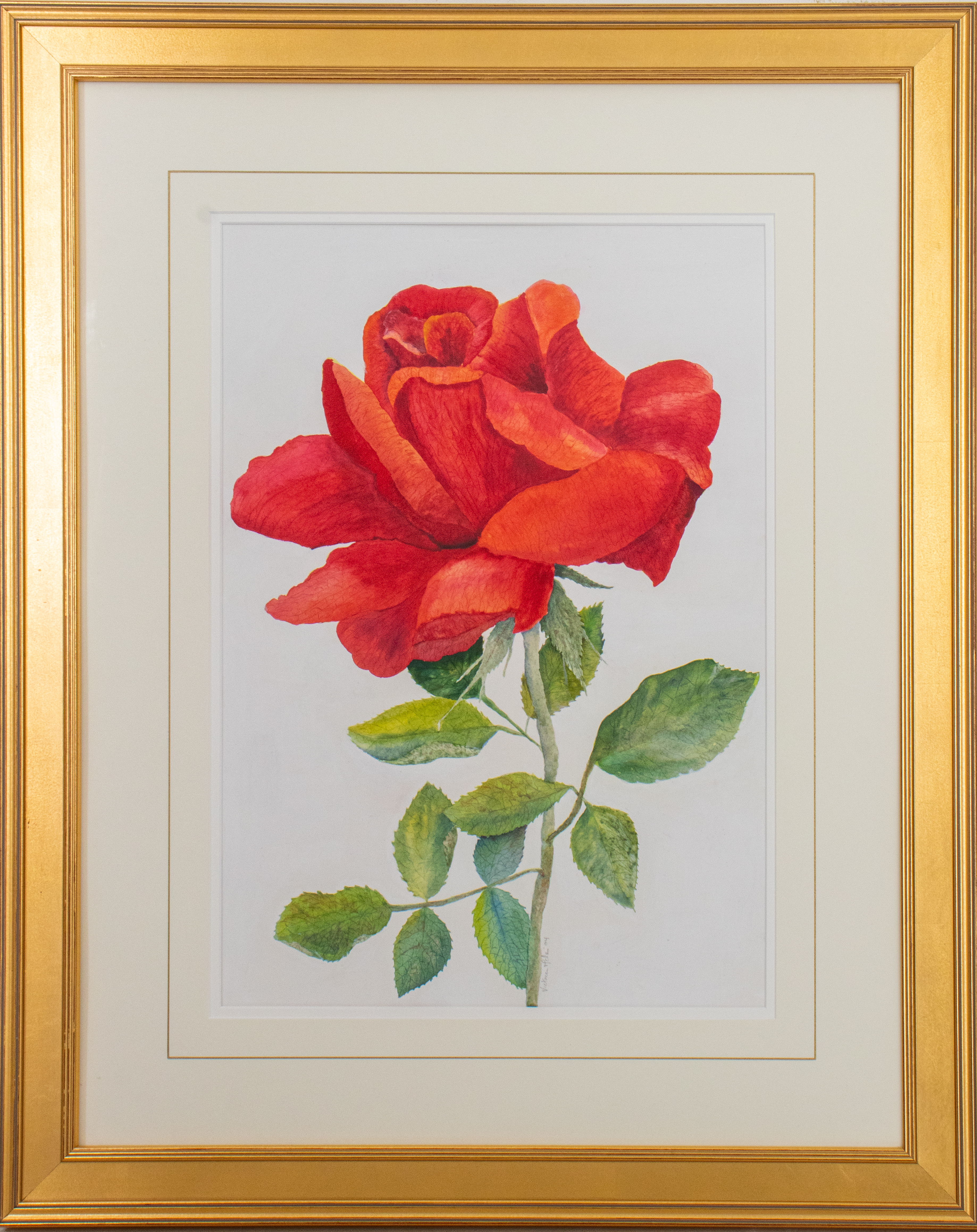 Appraisal: SIGNED WATERCOLOR ON PAPER OF A RED ROSE Watercolor on