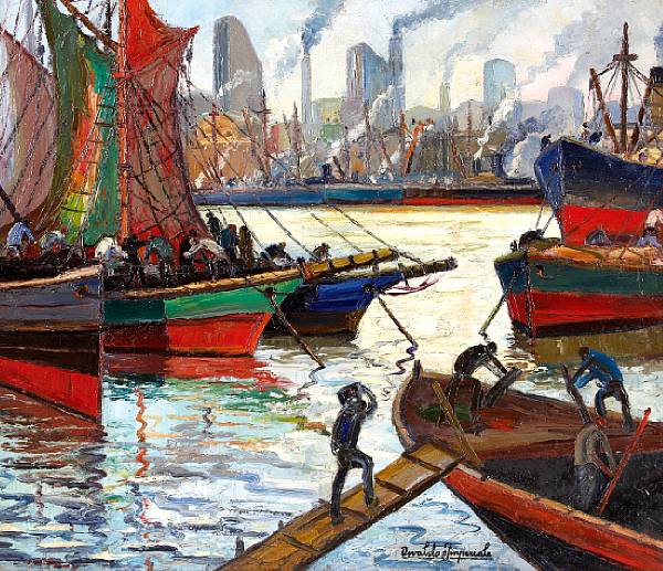 Appraisal: Osvaldo Imperiale Argentinian - Harbor Scene signed 'Osvaldo Imperiale' lower