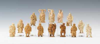 Appraisal: A Collection of Fourteen Carved Bone and Ivory Figurines Representing