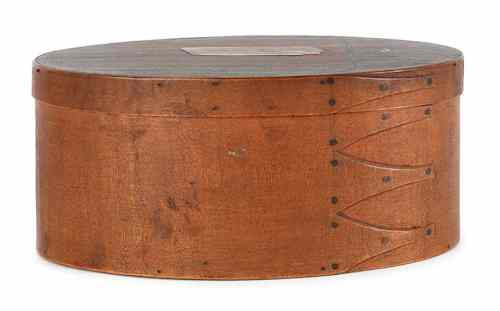 Appraisal: Oval Shaker bentwood box with an old label Rotten Stone