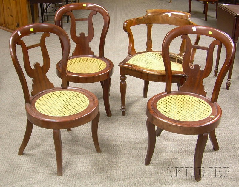 Appraisal: Set of Three Classical Mahogany Veneer Lyre-back Side Chairs and