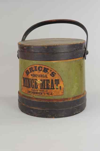 Appraisal: BRICK'S MINCE MEAT WOODEN STORE TUB Painted in green overall