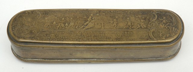 Appraisal: AN TH CENTURY DUTCH BRASS TOBACCO BOX Rounded rectangular moulded