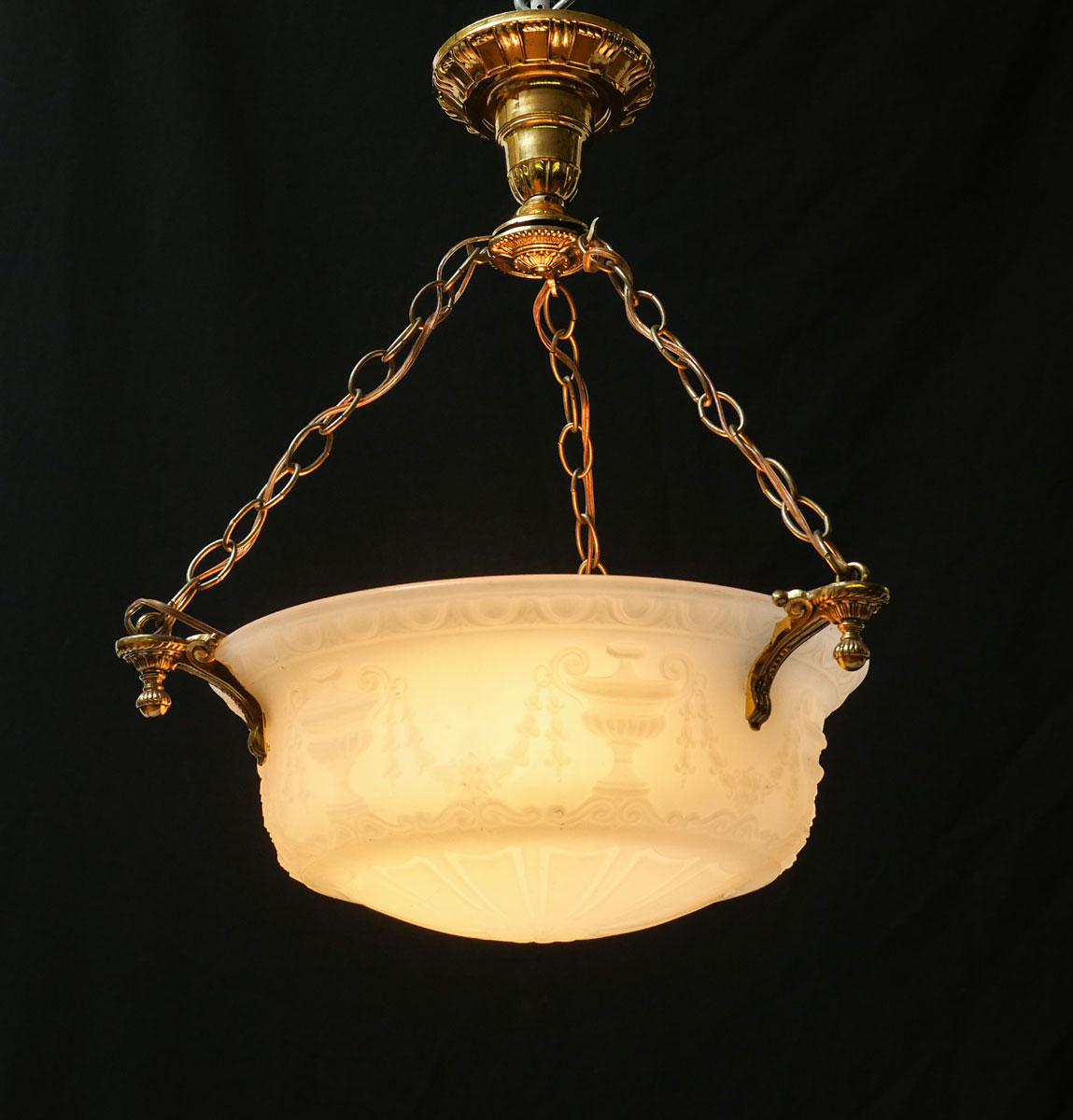 Appraisal: ACID CUT CAMEO GLASS CHANDELIER -Light acid cut cameo chandelier