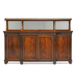 Appraisal: REGENCY ROSEWOOD SIDEBOARD Brass gallery top and mirrored back over