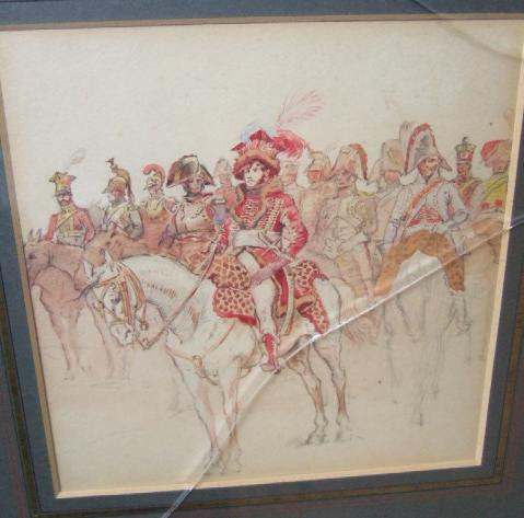 Appraisal: English School th th century French cavalry officers watercolour cm