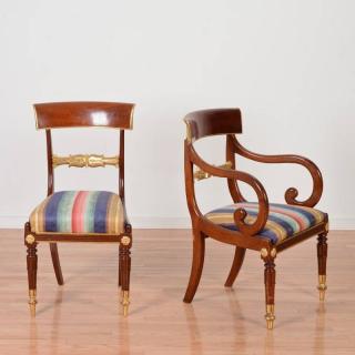 Appraisal: George IV parcel gilt mahogany arm and side chair th