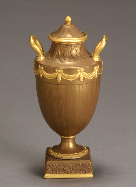 Appraisal: Wedgwood Gilt and Bronzed Black Basalt Covered Urn Mid- th