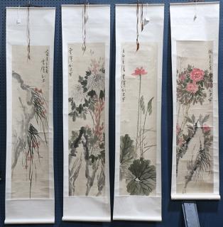 Appraisal: Chinese Scrolls Fenshi Flowers lot of Fenshi Chinese Peony Lotus