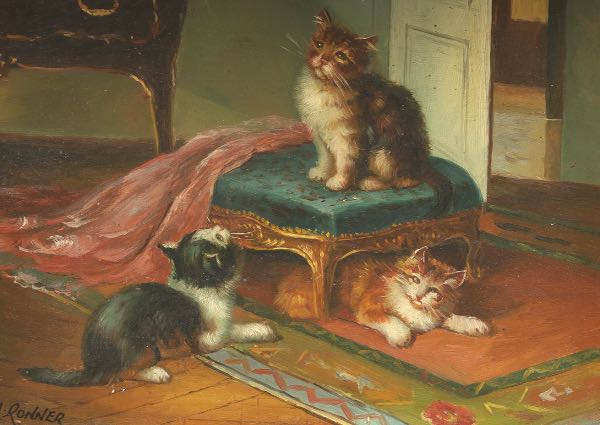 Appraisal: AFTER HENRIETTE RONNER DUTCH BELGIAN - x board Three Cats