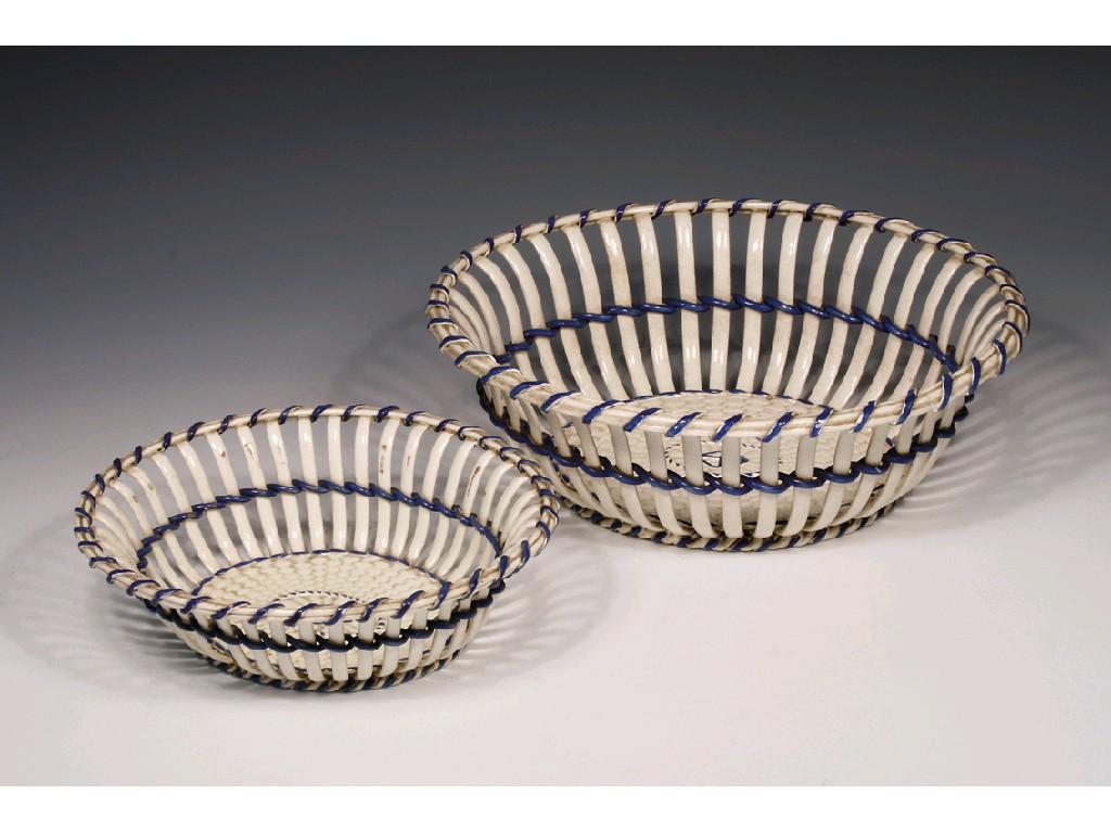 Appraisal: AN TH CENTURY WEDGWOOD CREAMWARE BASKET the basket weave base