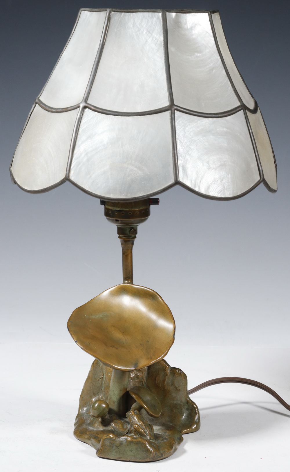 Appraisal: MCCLELLAND BARCLAY BRONZE LAMP Frog and Toadstool Bronze Sculpture Table