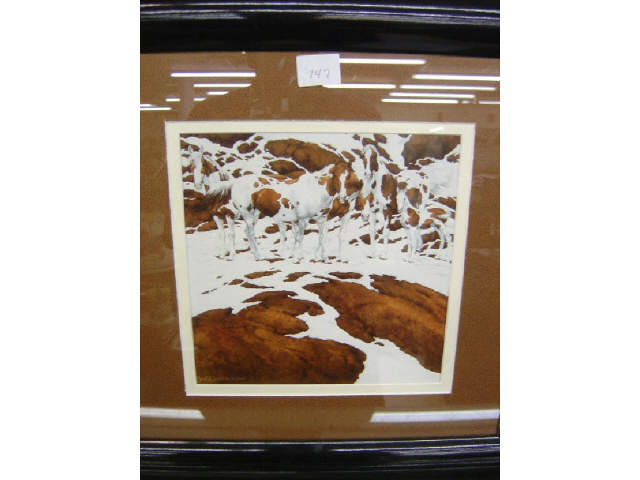 Appraisal: BEV DOOLITTLE PRINT - HORSES IN SNOW