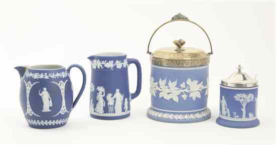 Appraisal: A Collection of Wedgwood Jasperware Articles comprising a biscuit box