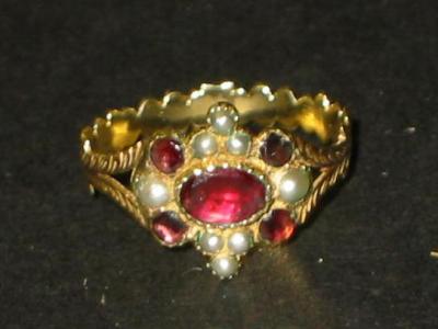 Appraisal: AN EARLY TH CENTURY RUBY AND SEED PEARL RING with