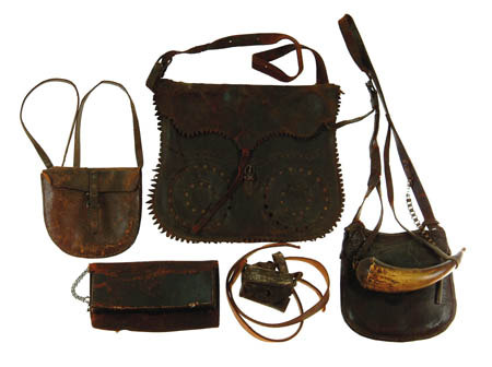 Appraisal: LOT OF MISCELLANEOUS LEATHER HUNTING ITEMS Large leather game bag