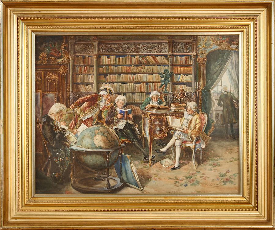 Appraisal: GENTLEMAN READING IN ANTIQUE SIGNED WATERCOLOR Late nineteenth century European