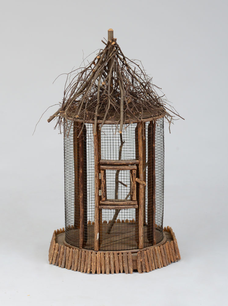 Appraisal: TWIG-FORM CIRCULAR BIRD CAGE With a conical twig top crest