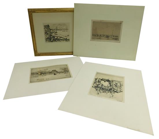 Appraisal: Lester G Hornby American four etchings the first Gloucester depicting