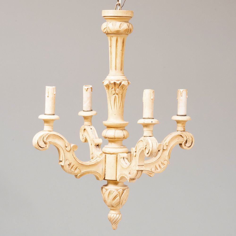 Appraisal: Rococo Style Painted Wood Four-Light Chandelier of Recent Manufacture x