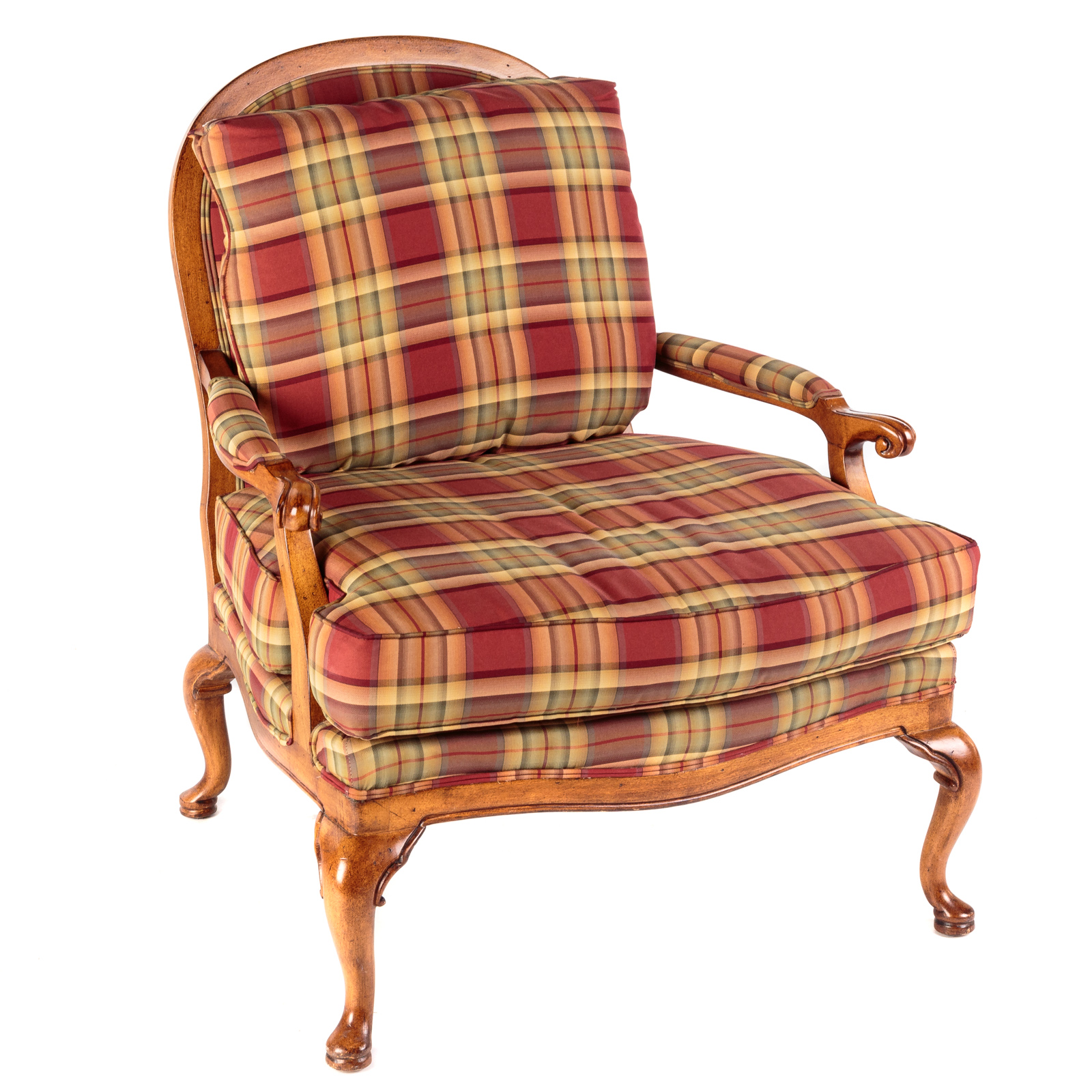 Appraisal: PLAID QUEEN ANNE STYLE UPHOLSTERED CHAIR By Wood Mark a