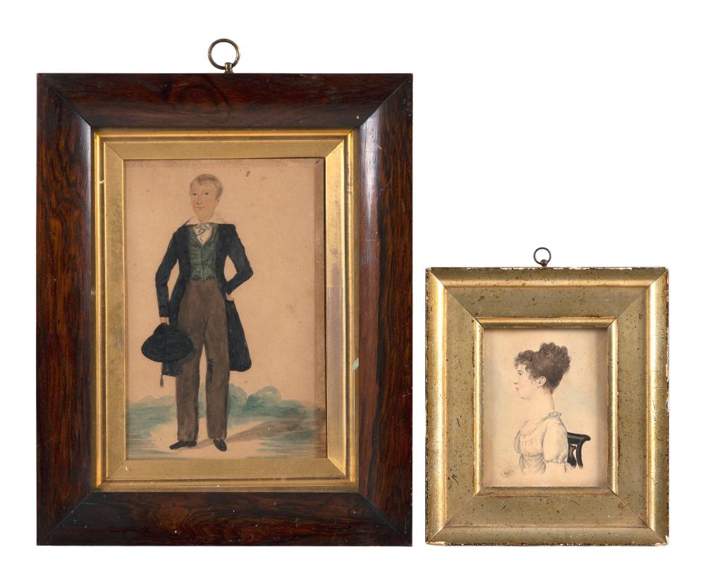 Appraisal: TWO WATERCOLOR PORTRAITS TH CENTURY FRAMED X AND X TWO