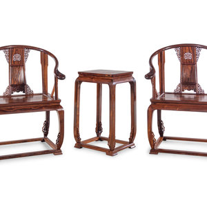 Appraisal: A Pair of Huanghuali Chair and Side Stand each chair