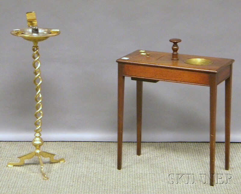 Appraisal: Mahogany and Brass Smoking Stand and a Brass Smoking Stand