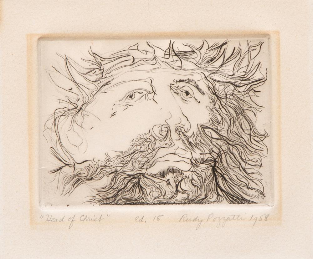 Appraisal: Rudolph Rudy Pozzatti American Colorado - Head of Christ etching