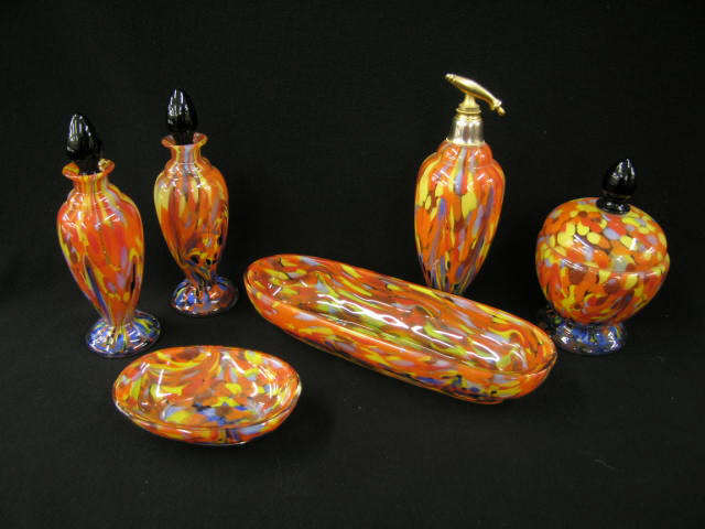 Appraisal: pcs Czechoslovakian Art Glass Dresser Set perfume bottles atomizer powder