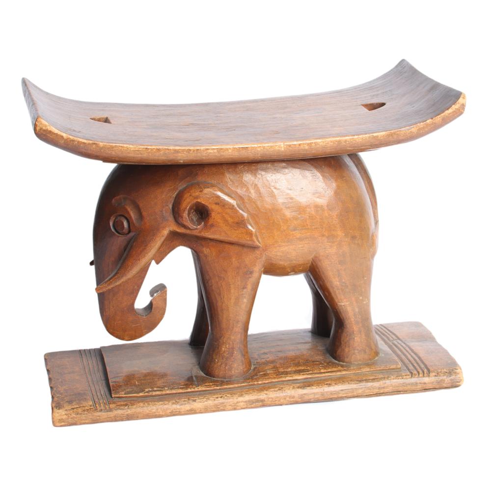 Appraisal: AFRICAN VINTAGE WOOD STOOL WITH CARVED ELEPHANT FIGURE H X