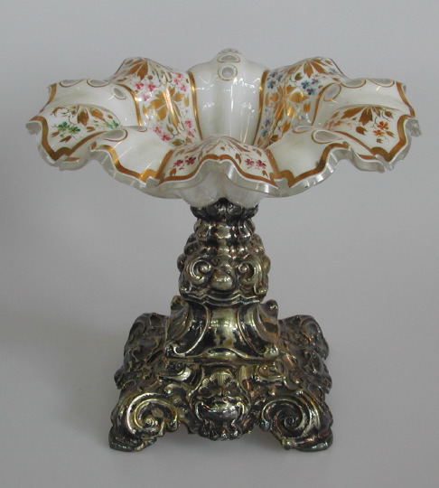 Appraisal: Bohemian Silver and Parcel-Gilt Cut White Overlay Glass Compote third