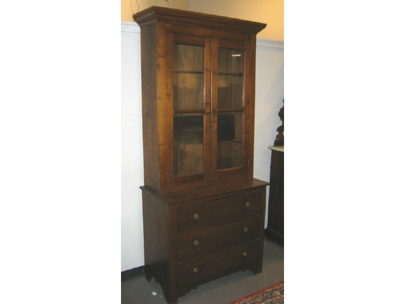 Appraisal: AMERICAN TH CENTURY WALNUT CABINET ON CHEST With an overhanging