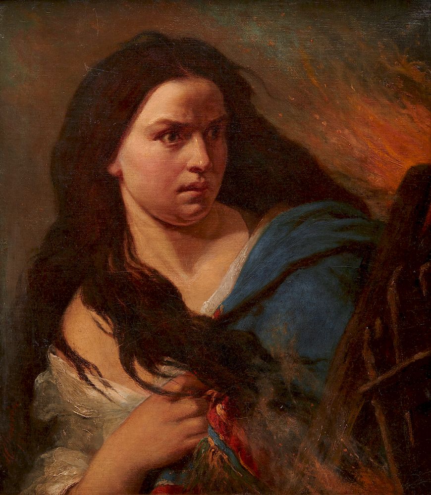 Appraisal: FRENCH SCHOOL th century Woman with Fire oil on canvas