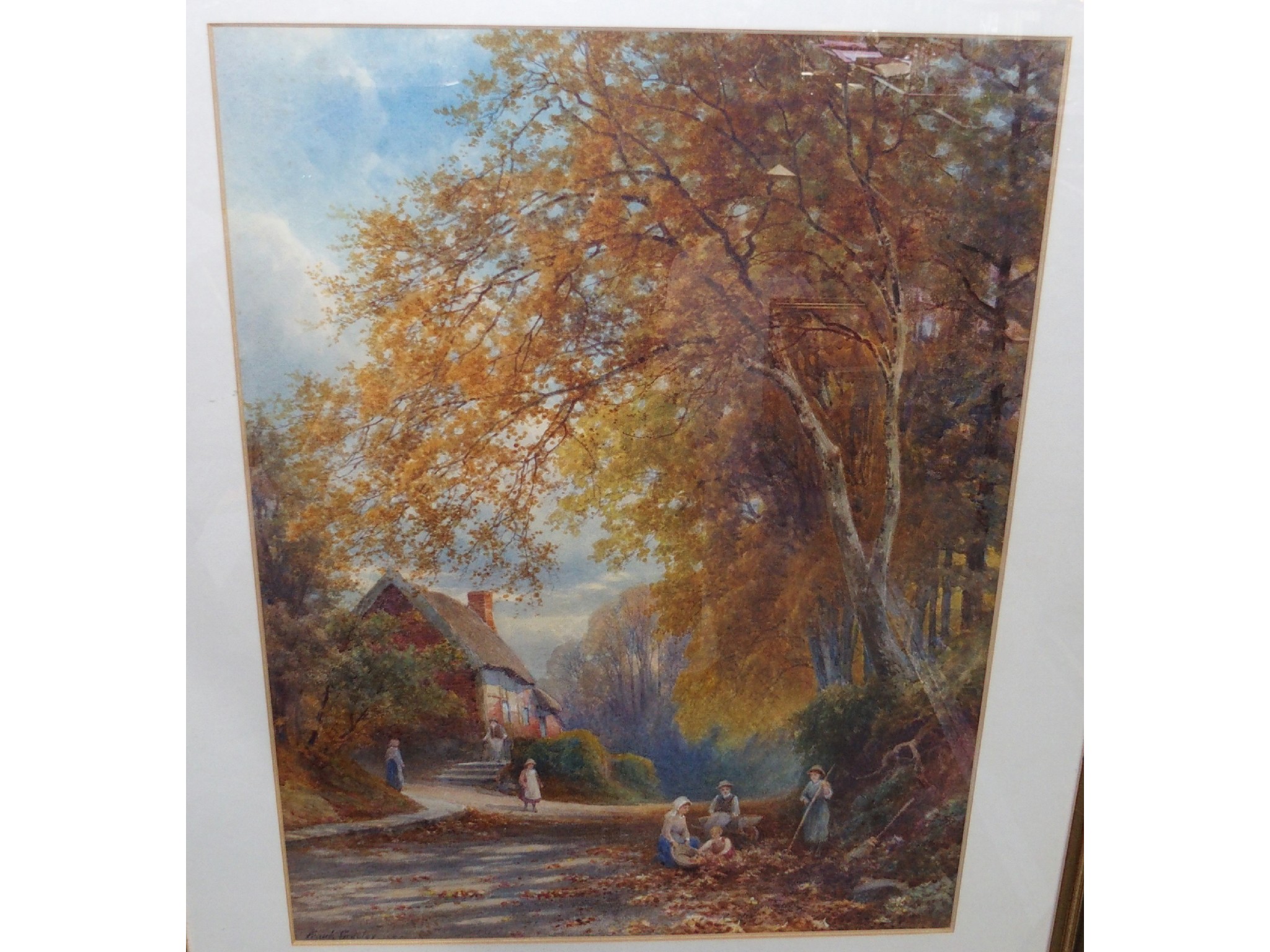 Appraisal: FRANK GRESLEY Figures by a country cottage signed watercolourLovers Lane