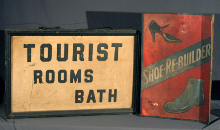 Appraisal: Two T le Painted Signs 'Tourist Room Bath' and 'Shoe