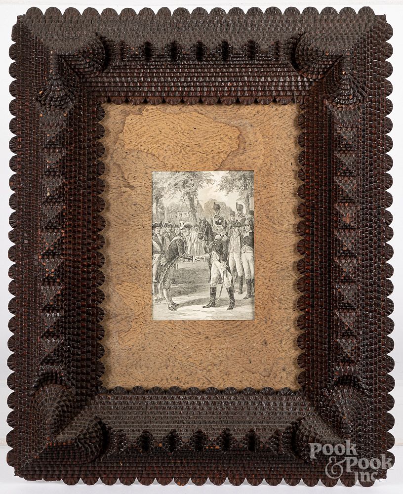 Appraisal: Tramp art frame late th c Tramp art frame late