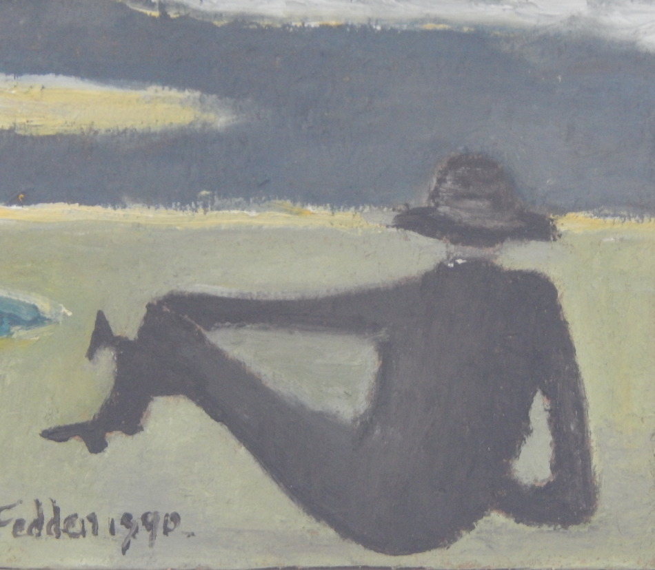 Appraisal: After Mary Feddon Figure on landscape oil on board signed