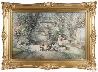 Appraisal: Robert Shaw Delaware - watercolor landscape with woman feeding chickens