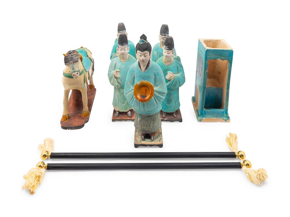 Appraisal: A Chinese Glazed Pottery Processional Group Height of figures approximately