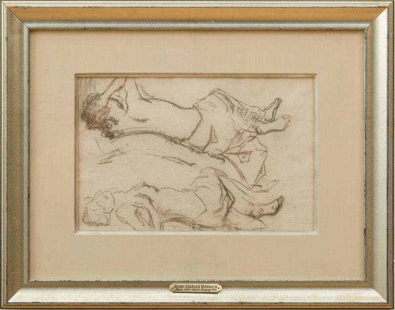 Appraisal: HENRI CHARLES MANQUIN - RECLINING FEMALE NUDES Charcoal on paper