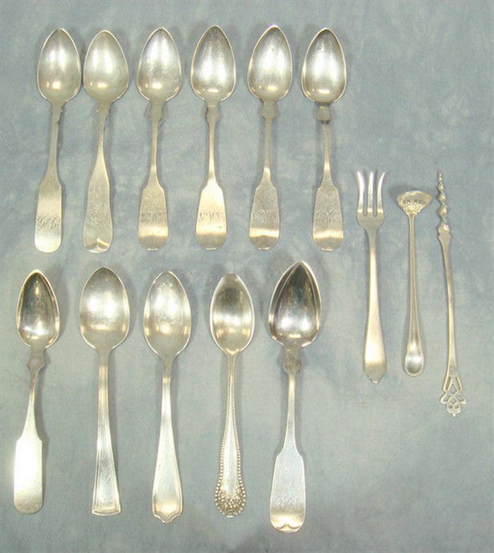 Appraisal: coin silver teaspoons by S W odd teaspoons with other