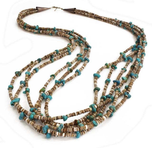 Appraisal: Native American beaded necklace six strands with shell heishi beads