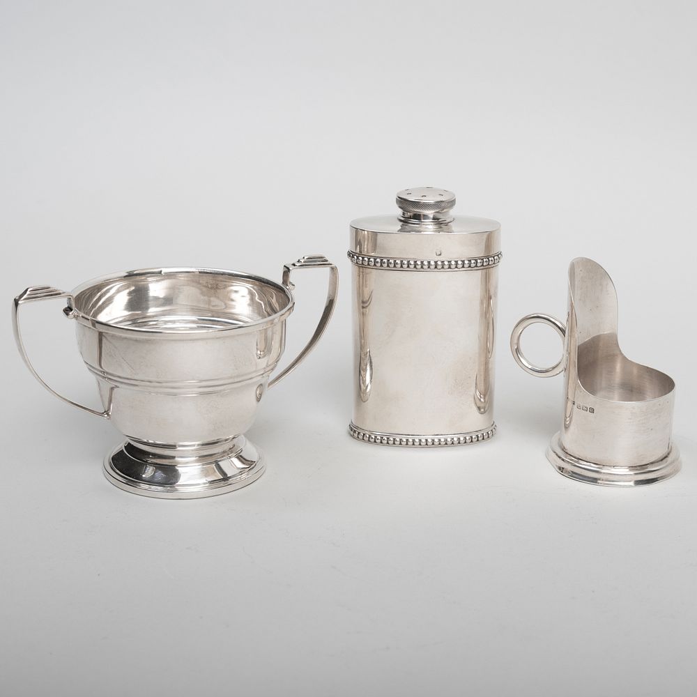 Appraisal: Asprey Silver Chamberstick a French Silver Talcum Container and George